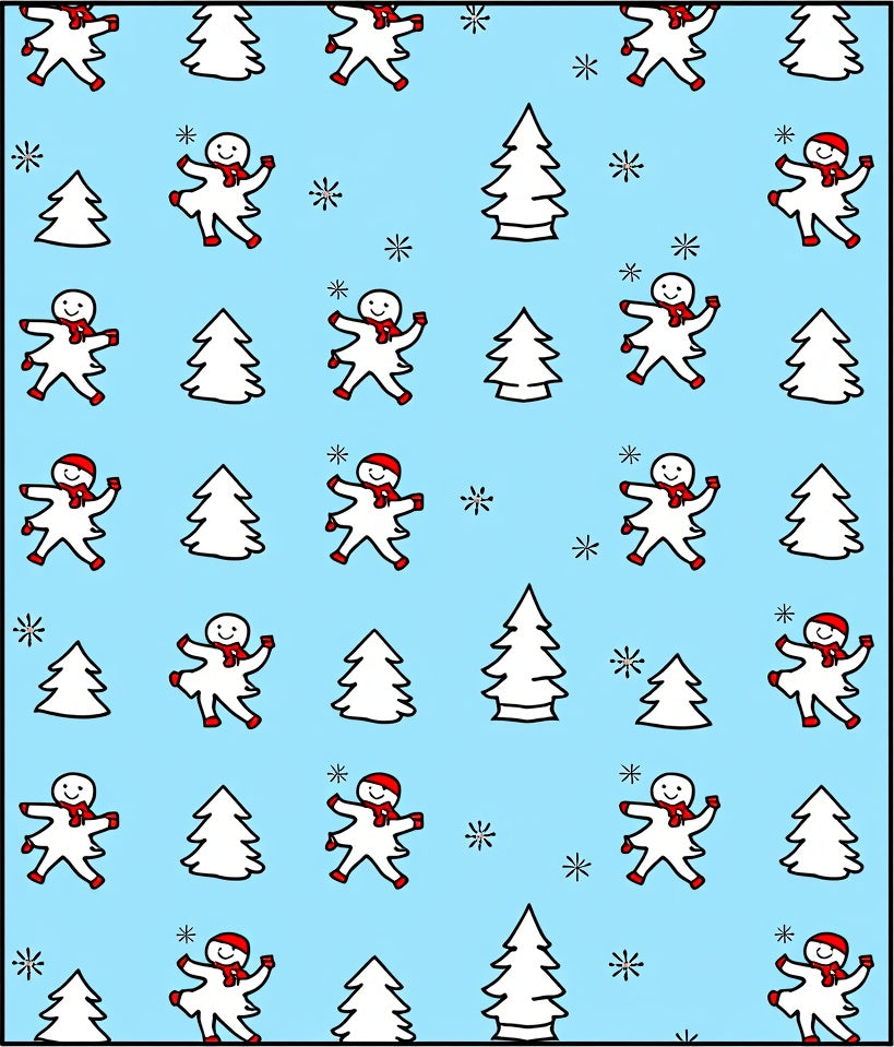 Blue Snowman Winter Tree Snowflake Scene Rug