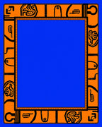 Bold Orange Abstract Hieroglyphic Frame Rug