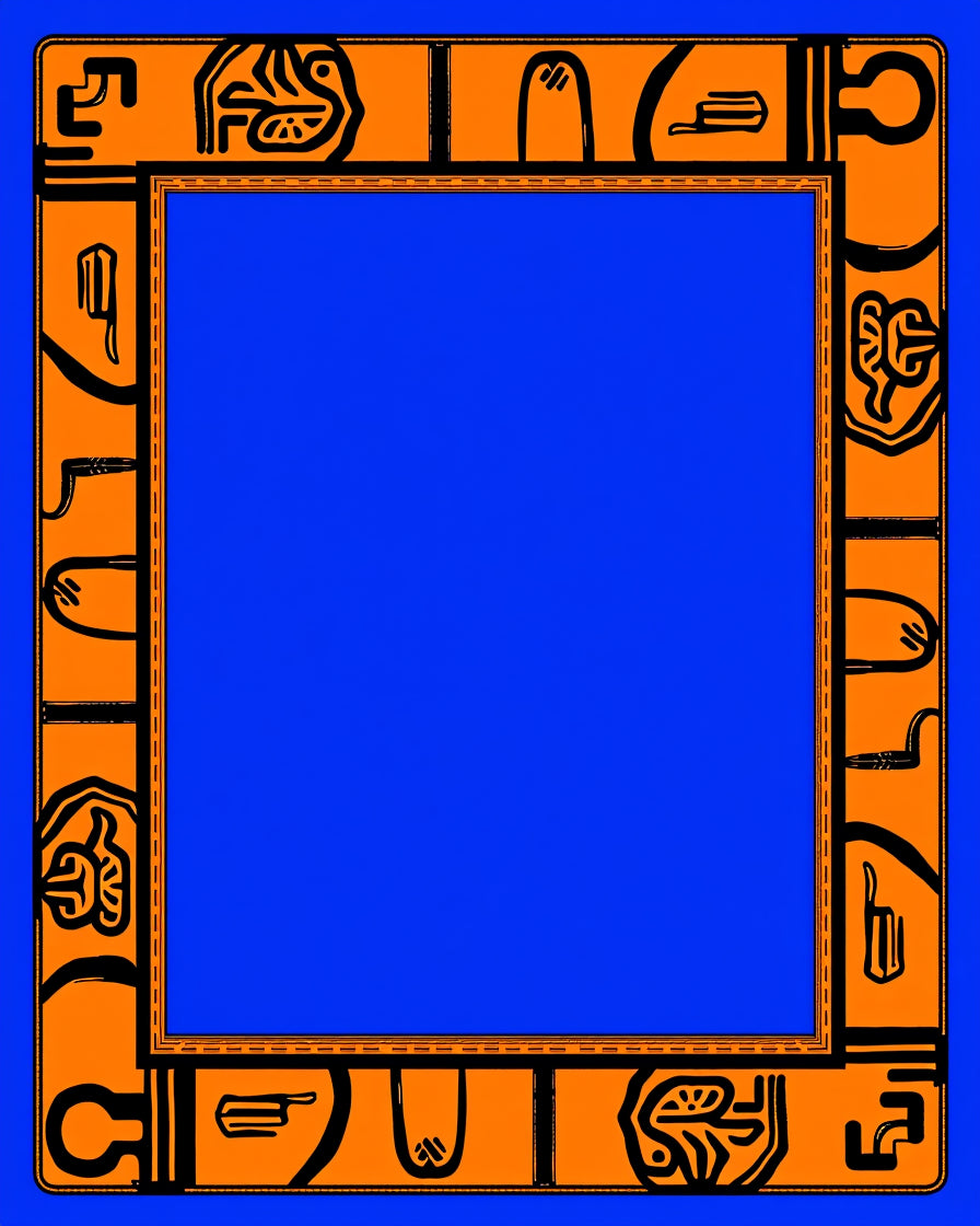 Bold Orange Abstract Hieroglyphic Frame Rug