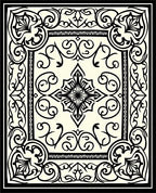 Ivory Black Ornamental Script Medallion Rug