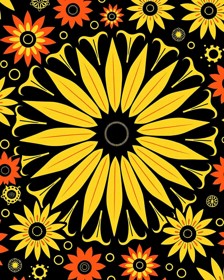 Vibrant Yellow Orange Sunburst Floral Rug