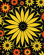 Vibrant Yellow Orange Sunburst Floral Rug