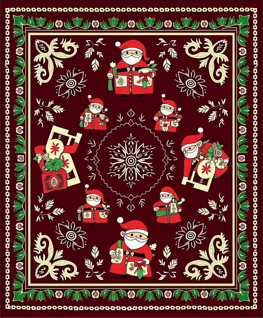Festive Red Santa Claus Holiday Medallion Rug