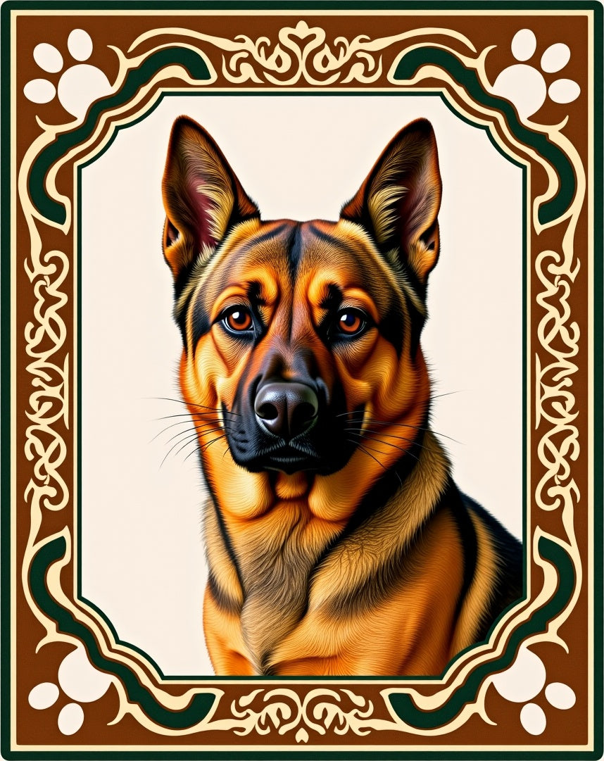 Rich Brown German Shepherd Portrait Rug
