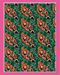 Emerald Green Orange Feather Medallion Rug
