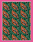 Emerald Green Orange Feather Medallion Rug