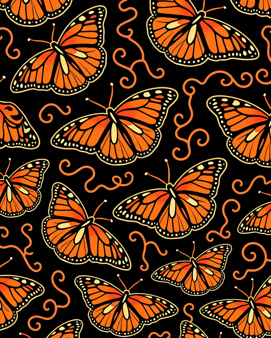 Orange Monarch Butterfly Swirls Rug