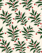 Festive Green Berry Sprig Repeat Rug