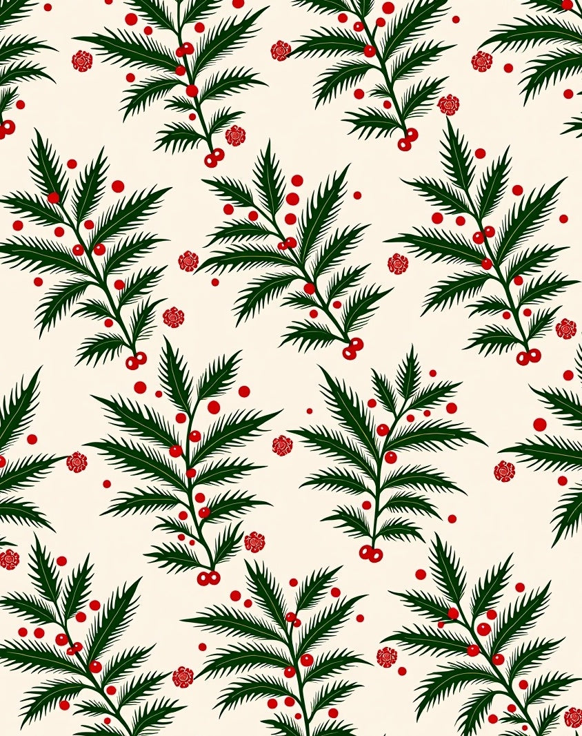 Festive Green Berry Sprig Repeat Rug