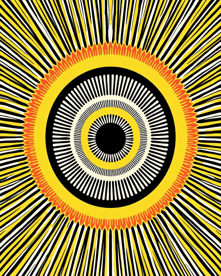Radiant yellow sunburst concentric Rug