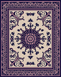 Deep Navy Pink Floral Medallion Border Rug