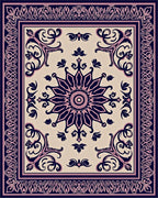 Deep Navy Pink Floral Medallion Border Rug