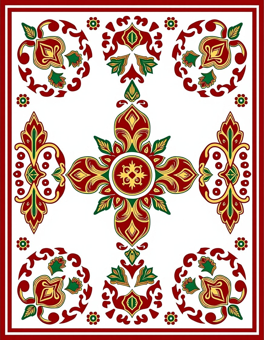 Crimson Gold Green Floral Medallion Array Rug