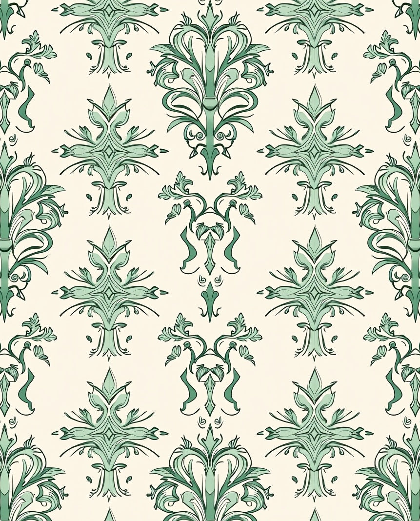 Jade Green Ornate Floral Damask Rug