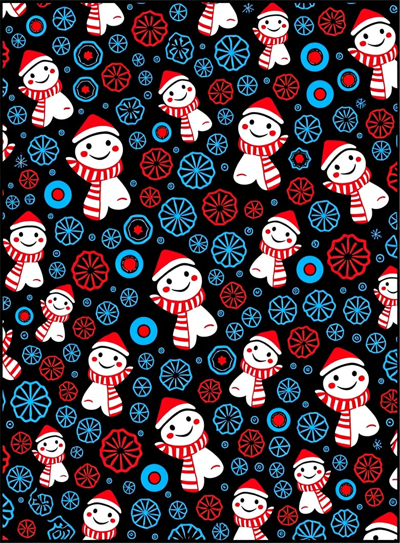 Whimsical Snowman Red Blue Circles Rug