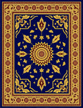 Deep Blue Golden Sunburst Medallion Rug