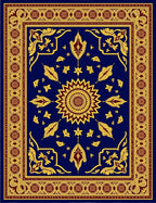 Deep Blue Golden Sunburst Medallion Rug