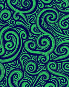 Green Swirl Navy Tribal Rug