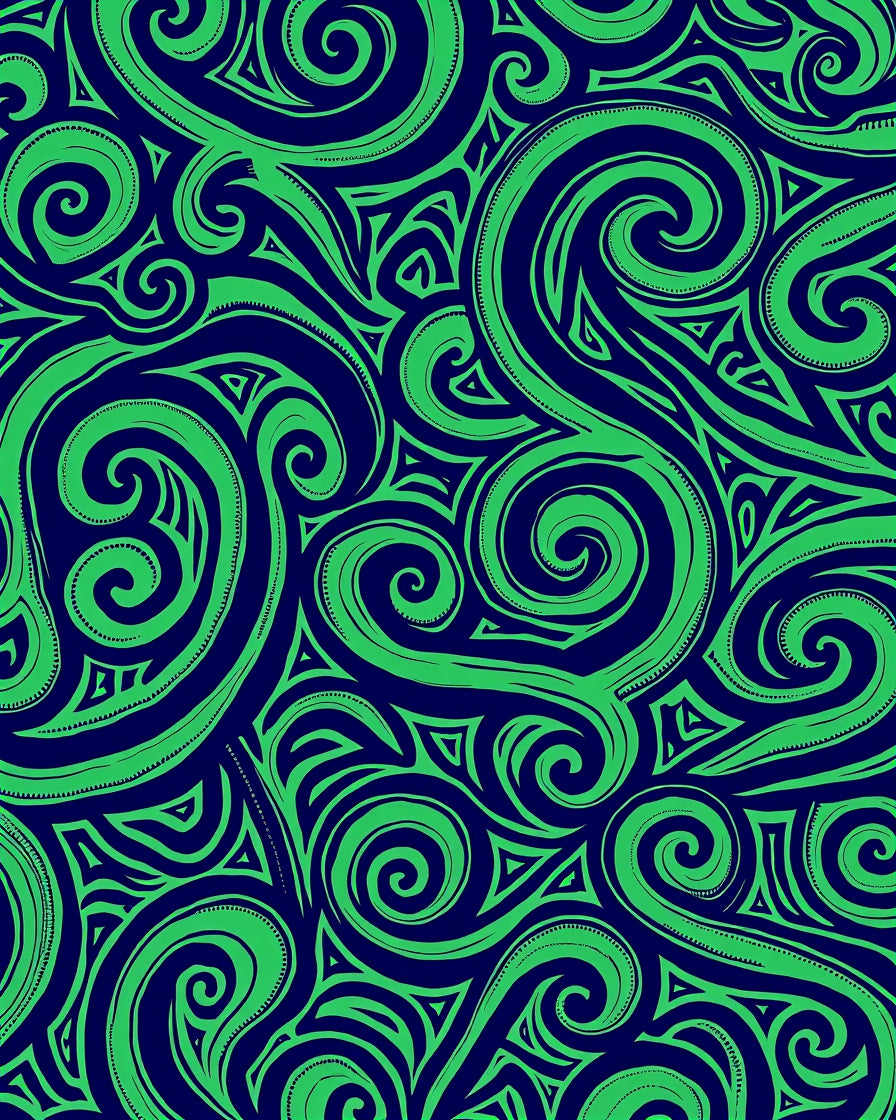 Green Swirl Navy Tribal Rug