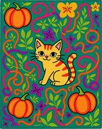 Whimsical Orange Pumpkin Cat Garden Rug
