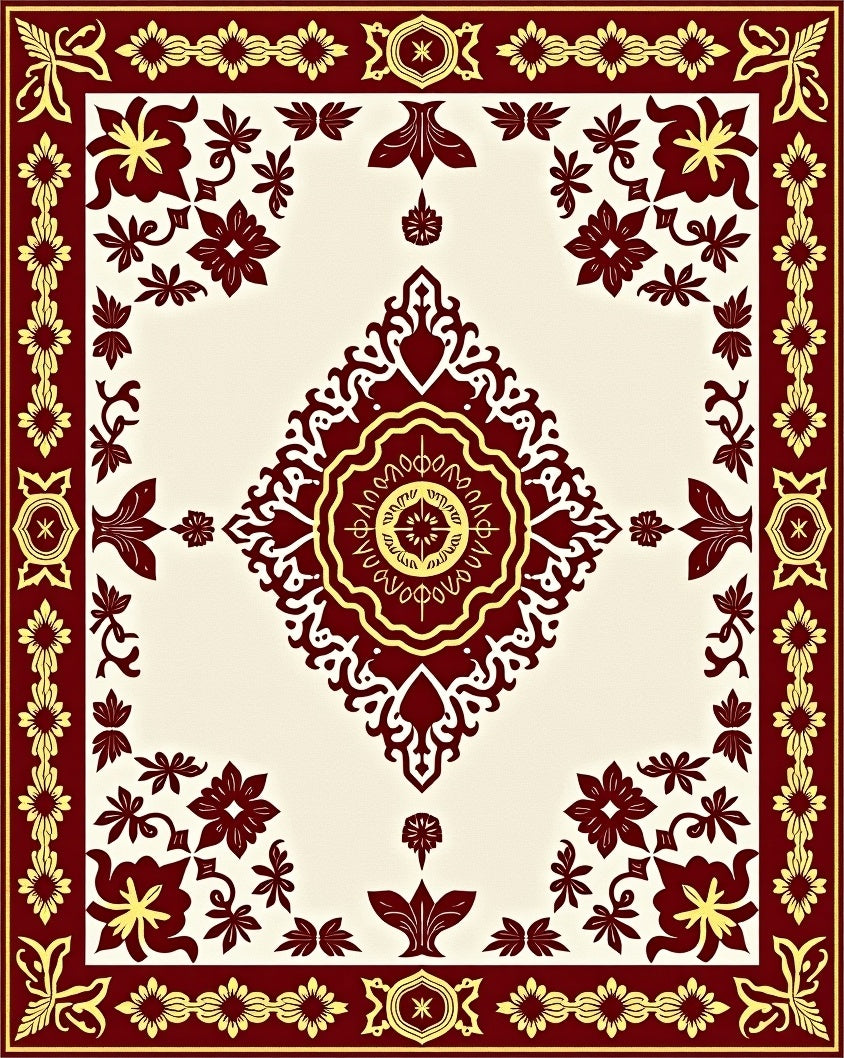Deep Red Gold Floral Medallion Rug
