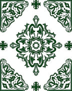 Deep Green Floral Medallion Corners Rug