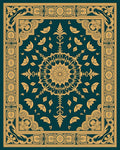 Teal Gold Mandala Floral Border Rug