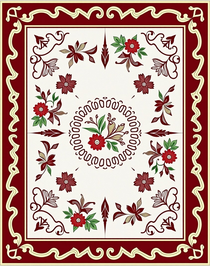 Ornate Bloom Medallion Border Accent Rug