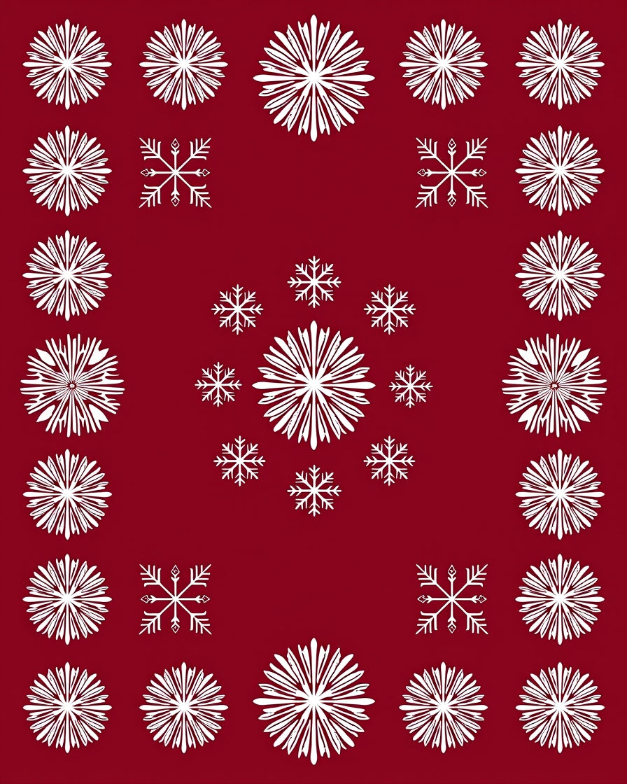 Crisp White Snowflake Scatter Red Rug