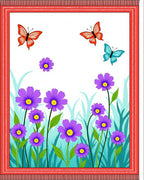 Whimsical Purple Flowers Red Butterflies Garden Rug