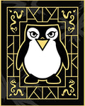 Playful Black White Penguin Art Nouveau Rug