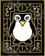 Playful Black White Penguin Art Nouveau Rug