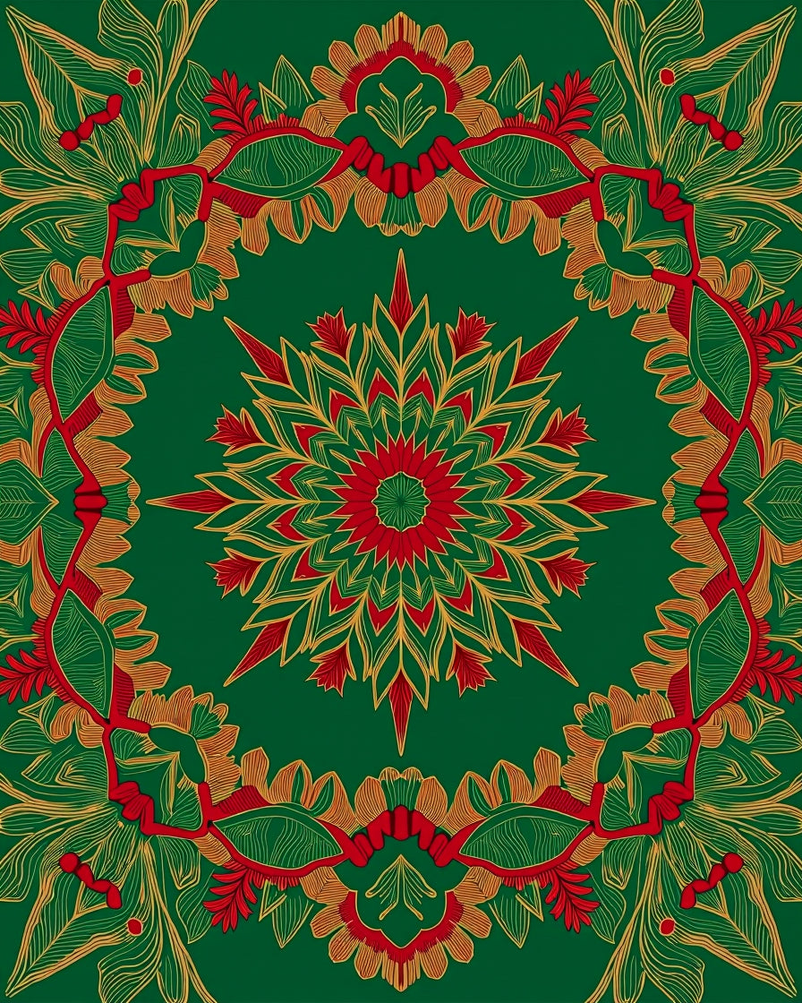 Red Gold Green Mandala Bloom Rug