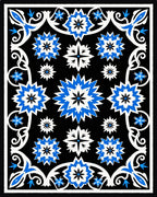 Black Floral Starburst Cobalt Blue Rug