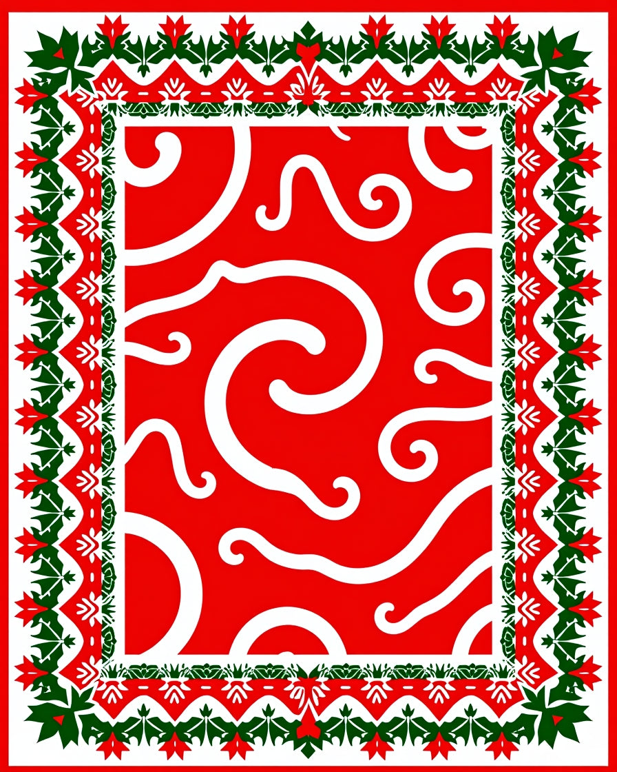 Crimson Abstract Swirl Border Rug