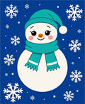 Charming Blue Snowman Snowflake Scene Rug
