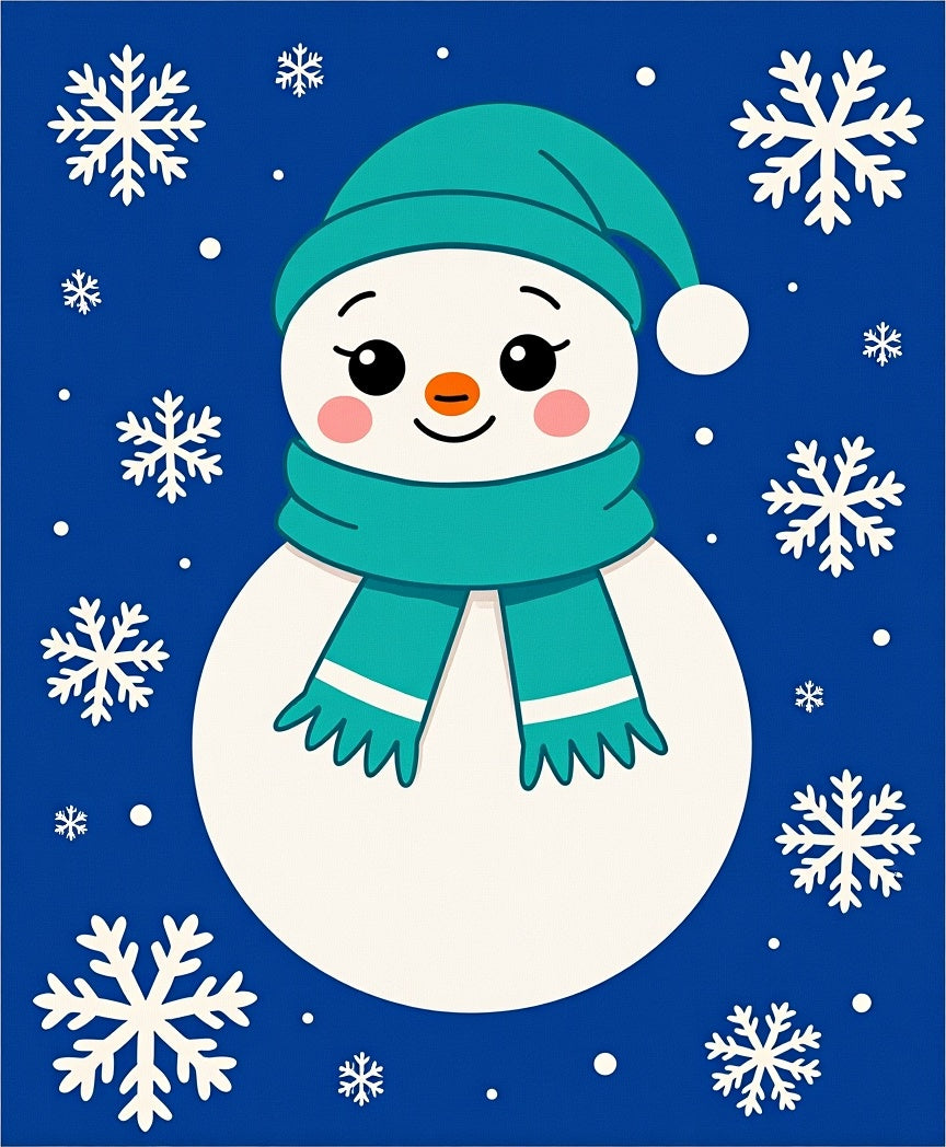 Charming Blue Snowman Snowflake Scene Rug