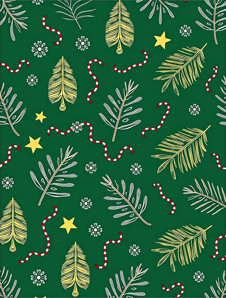 Green Festive Holiday Leaf Star Swirl Rug