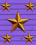 Golden Star Arrangement on Violet Wood Rug