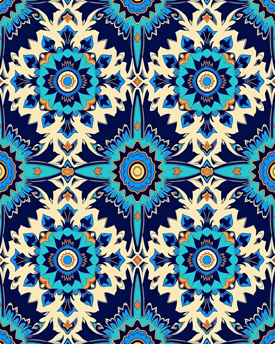 Vibrant Teal Sunburst Medallion Rug