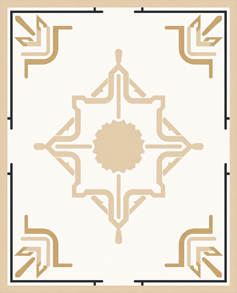 Neutral Beige Art Deco Medallion Rug