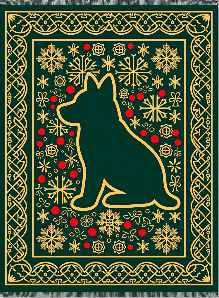 Green Dog And Snowflake Holiday Theme Rug