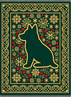 Green Dog And Snowflake Holiday Theme Rug