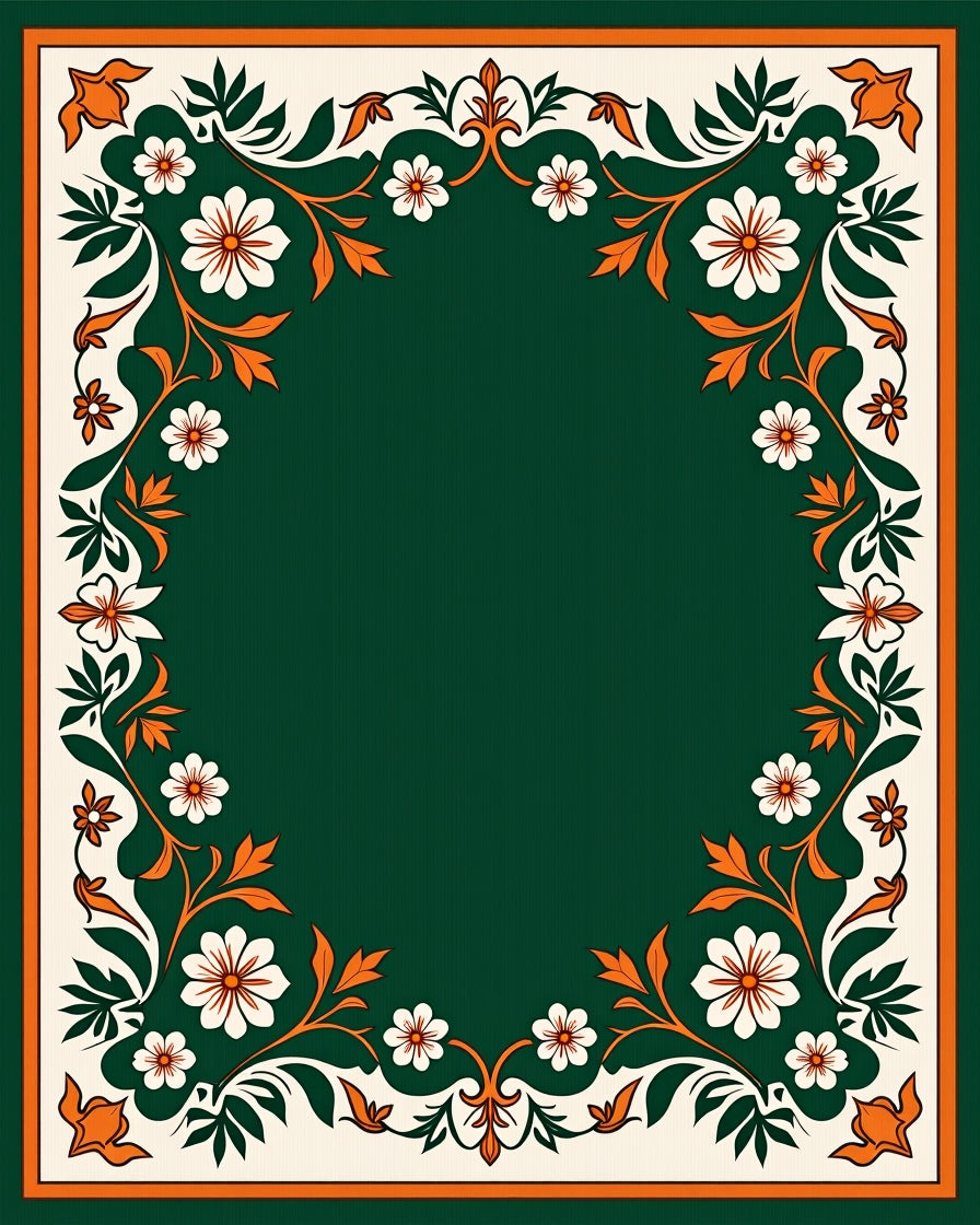 Emerald Green Floral Vines Border Rug