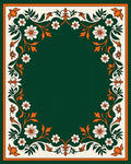 Emerald Green Floral Vines Border Rug