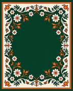 Emerald Green Floral Vines Border Rug
