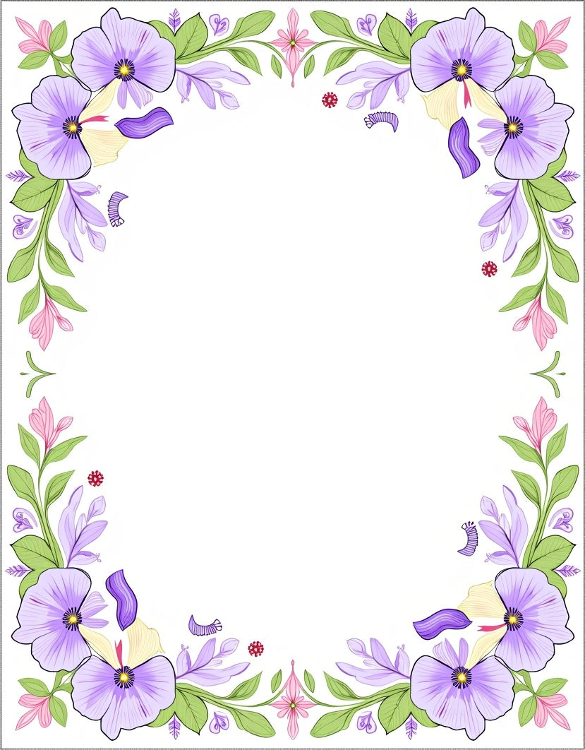 Lavender Floral Border Garden Accent Rug
