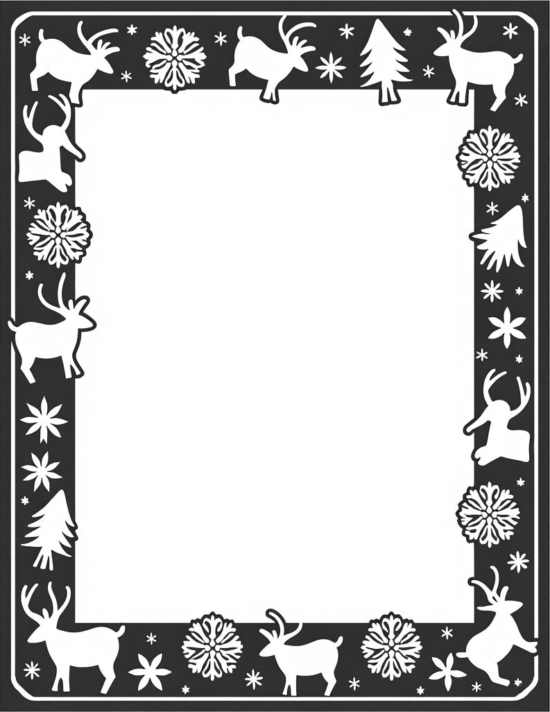 Black Reindeer Snowflake Forest Frame Rug