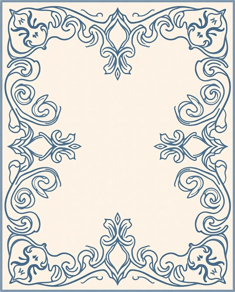 Elegant Blue Scrollwork Frame Rug