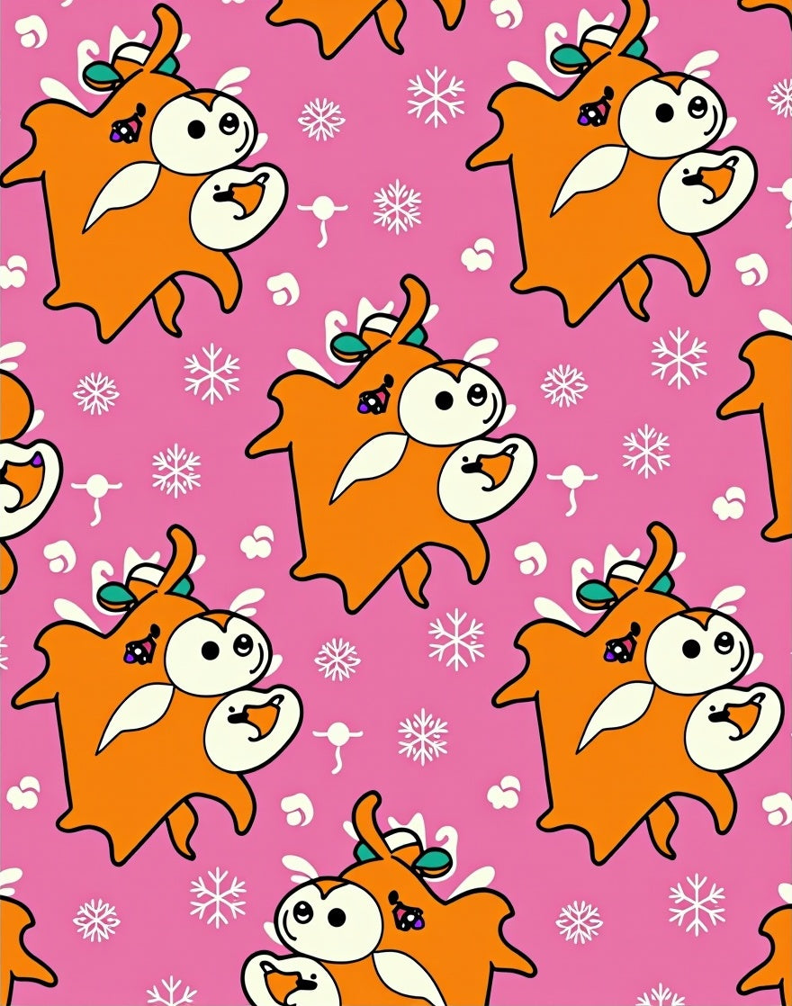 Whimsical Orange Creature Snowflakes Rug